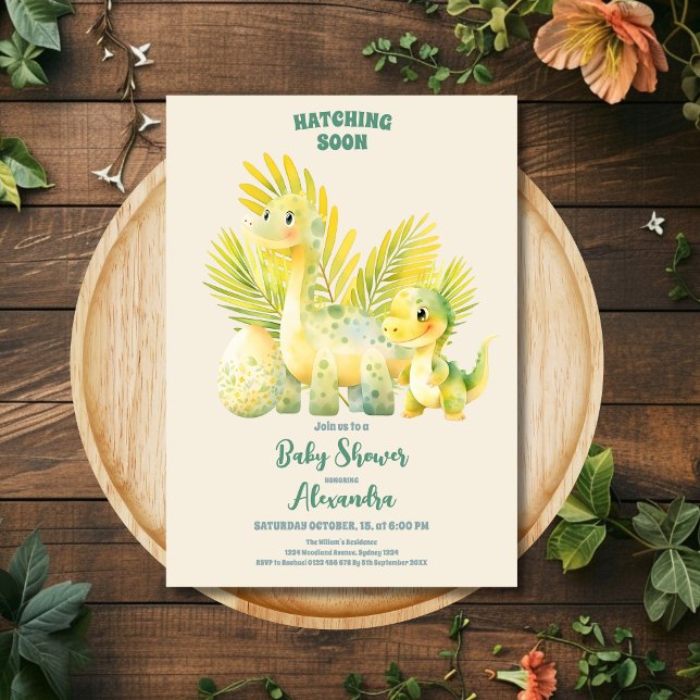 Invitación Baby Shower Watercolor Cute Dinosaur Greeneration (Subido por el creador)