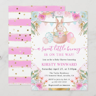 Invitación Baby Shower Watercolor Easter Rabbit and Flowers