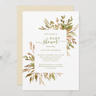 Invitación Baby Shower Watercolor Fall Greenery 