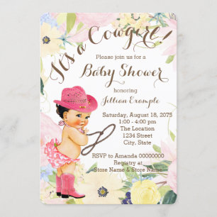 Invitación Baby Shower Watercolor Floral Cowgirl