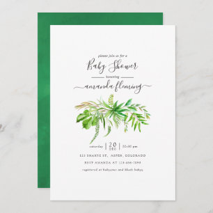 Invitación Baby Shower Watercolor Forest Greenery