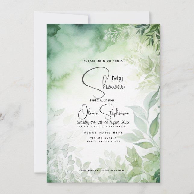 Invitación Baby Shower - Watercolor Garden QR Code (Anverso)