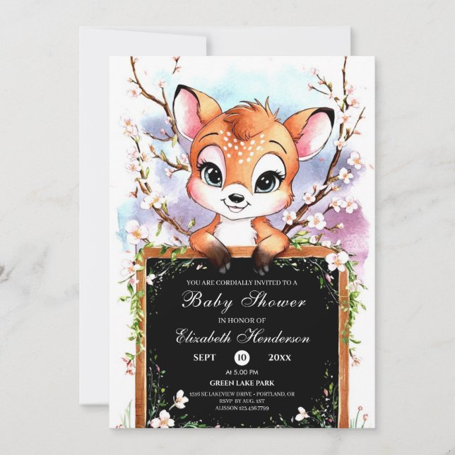 Invitación Baby Shower Watercolor Happy Deer (Anverso)