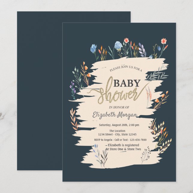 Invitación Baby Shower Watercolor Spring Wildflower Meadow (Anverso / Reverso)