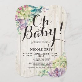 Invitación Baby Shower Watercolor Succulent Plants White Wood