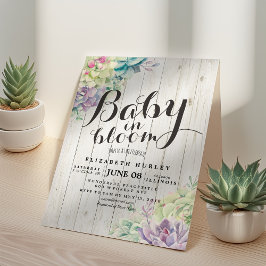 Invitación Baby Shower Watercolor Succulent Plants White Wood