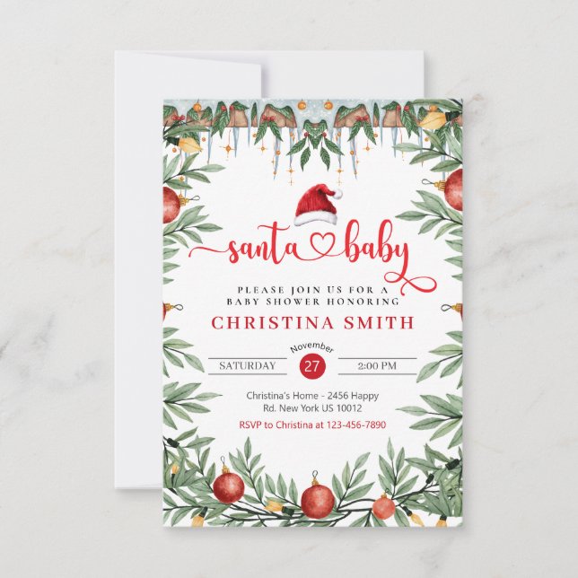 Invitación Baby Shower Watercolor Winter Baby Shower (Anverso)