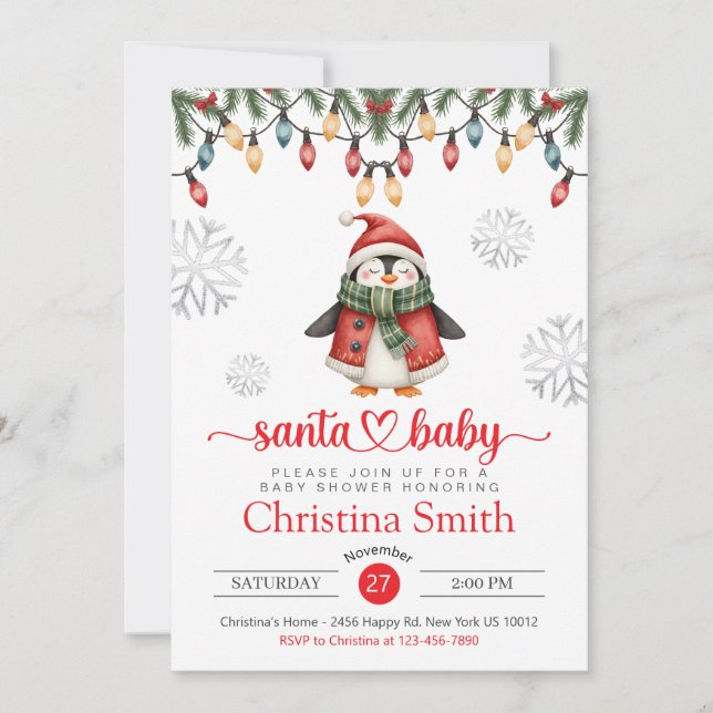 Invitación Baby Shower Watercolor Winter Baby Shower (Anverso)