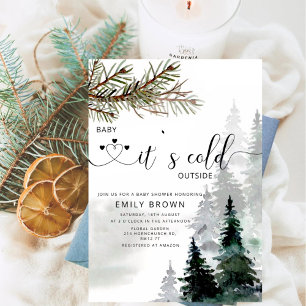 Invitación Baby Shower Watercolor Winter Forest