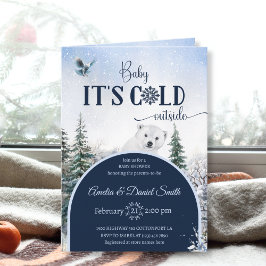Invitación Baby Shower Watercolor Winter Forest Bear & Owl