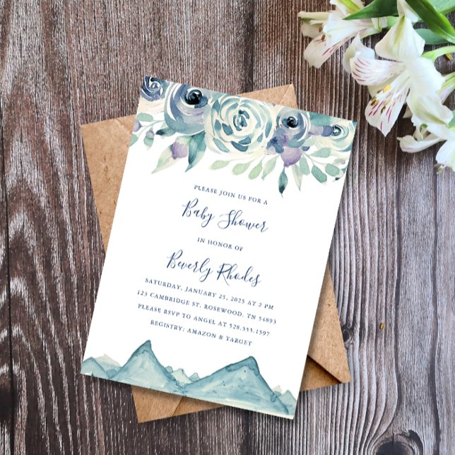 Invitación Baby Shower Watercolor Winter Mountain (Subido por el creador)