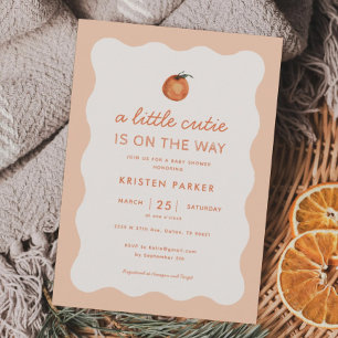 Invitación Baby Shower Wavy Little Cutie Tangerine