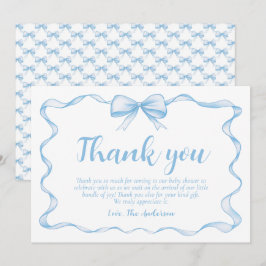 Invitación Baby Shower Wavy Ribbon Frame Dusty Blue Bow