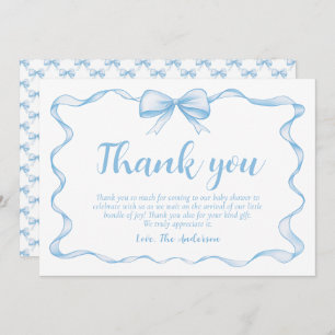 Invitación Baby Shower Wavy Ribbon Frame Dusty Blue Bow