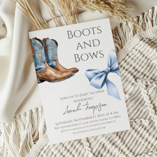 Invitación Baby Shower Western Boots and Bows Blue Boy