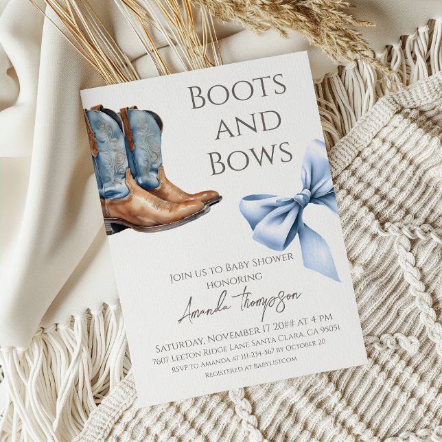 Invitación Baby Shower Western Boots and Bows Blue Boy (Subido por el creador)
