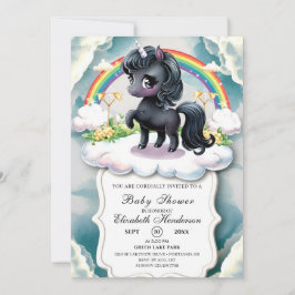 Invitación Baby Shower Whimsical Black Unicorn