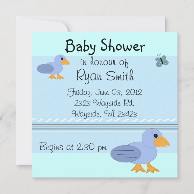 Invitación Baby Shower Whimsical Blue Ducks (Anverso)