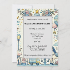 Invitación Baby Shower Whimsical Pastel Blue