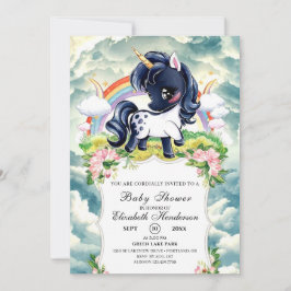 Invitación Baby Shower Whimsical Simple de Unicornio Negro