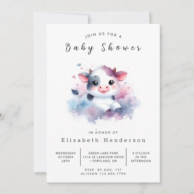 Invitación Baby Shower Whimsical Simple Farm Cow (Anverso)