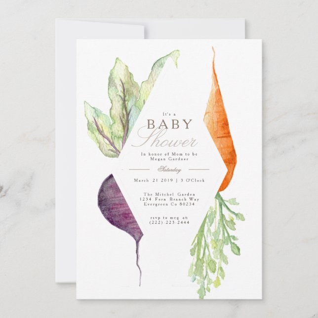 Invitación Baby Shower Whimsical Veggie Patch | remolacha y z (Anverso)