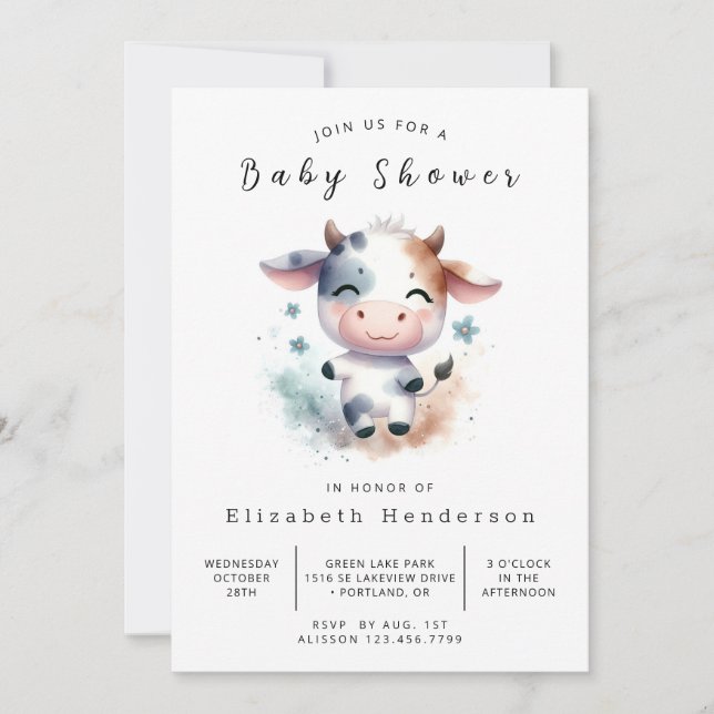 Invitación Baby Shower Whimsy Cow (Anverso)
