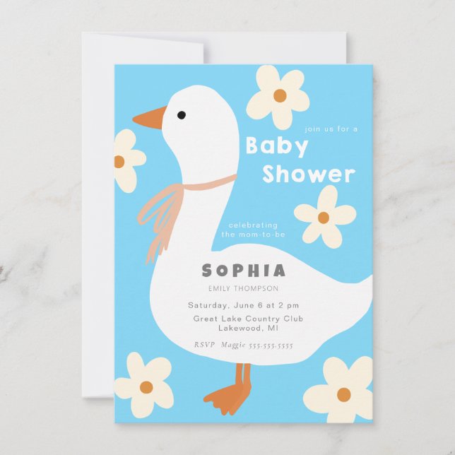 Invitación Baby Shower White Goose and Daisies (Anverso)