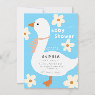 Invitación Baby Shower White Goose and Daisies