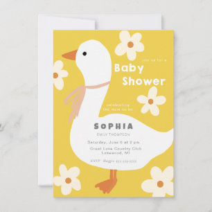 Invitación Baby Shower White Goose and Daisies
