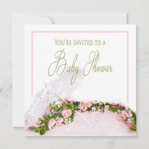 Invitación Baby Shower-White Parasol-Rosa Garland