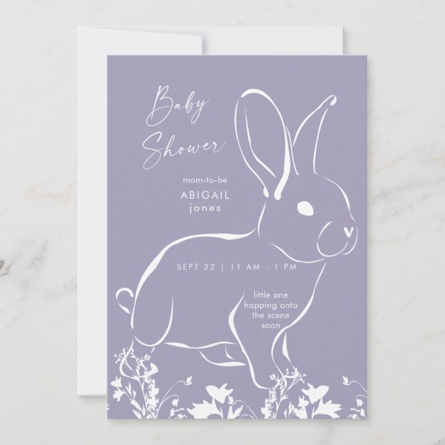 Invitación Baby Shower White Rabbit Dusty Blue Boy (Anverso)