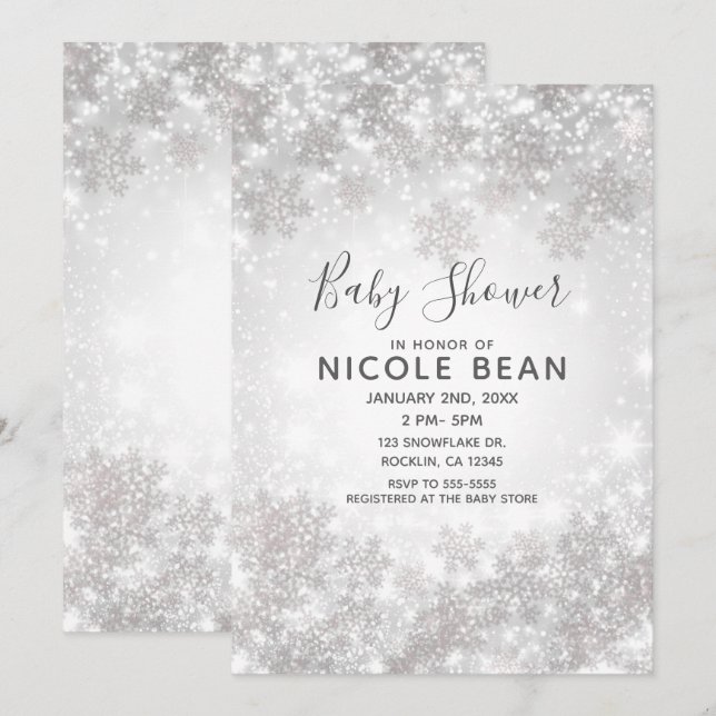 Invitación Baby Shower White Sparkle Winter Wonderland (Anverso / Reverso)
