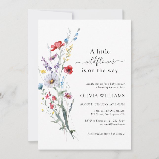 Invitación Baby Shower Wild Flowers Meadow (Anverso)