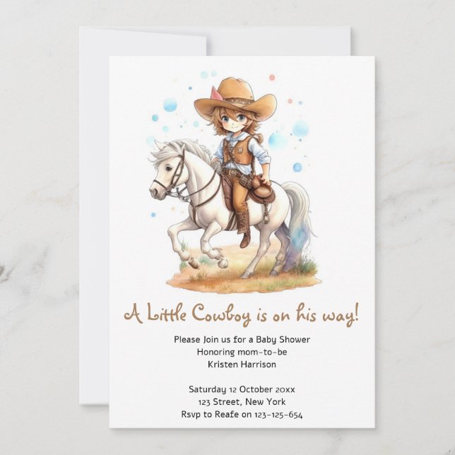 Invitación Baby Shower Wild West inspirado en el cowboy (Anverso)
