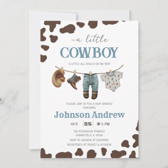 Invitación Baby Shower Wild West personal (Anverso)