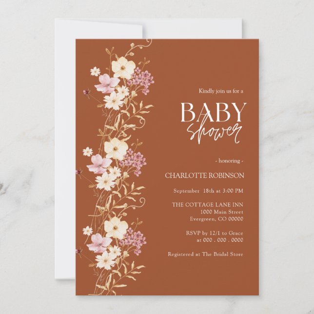 Invitación Baby Shower Wildflower (Anverso)