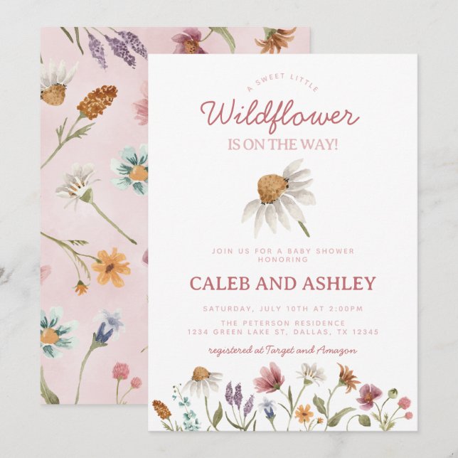 Invitación Baby Shower Wildflower (Anverso / Reverso)