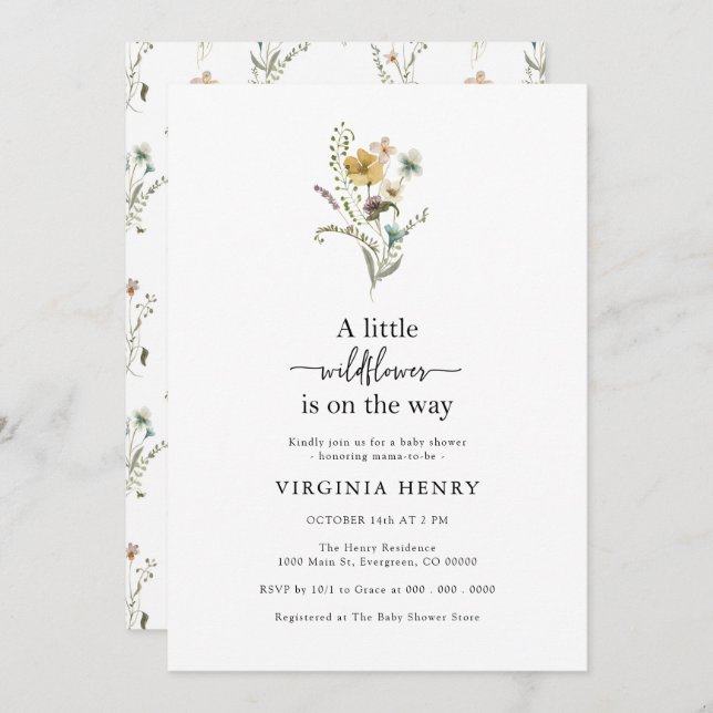 Invitación Baby Shower Wildflower (Anverso / Reverso)