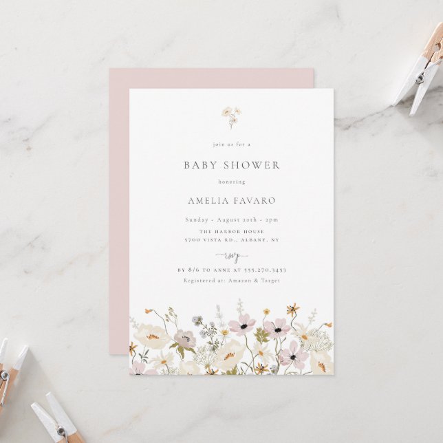 Invitación Baby Shower Wildflower (Anverso/Reverso In Situ)
