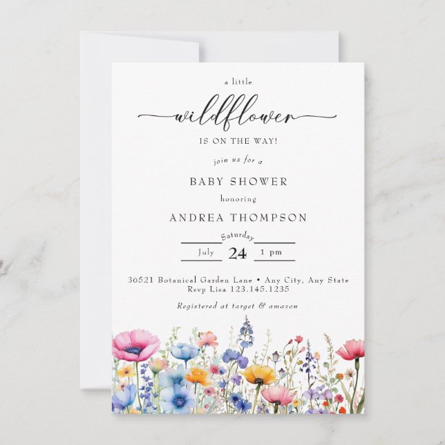 Invitación Baby Shower Wildflower (Anverso)