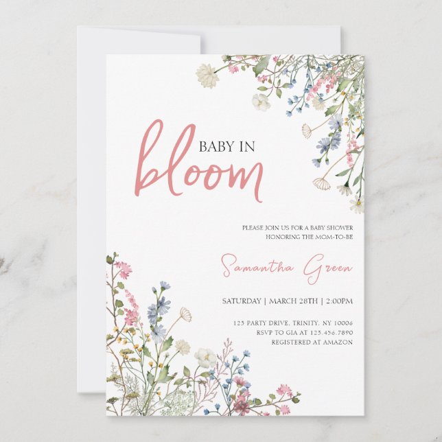 Invitación Baby Shower Wildflowers (Anverso)