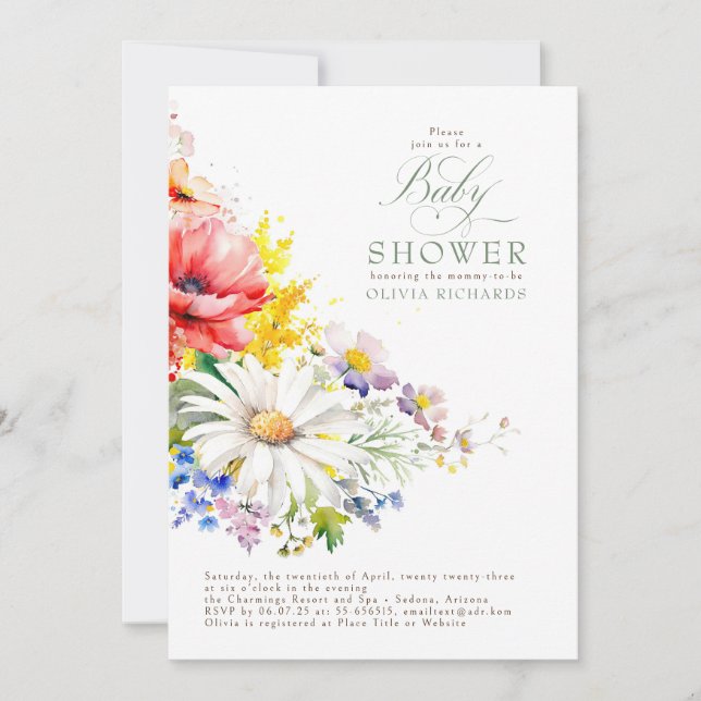 Invitación Baby Shower Wildflowers (Anverso)