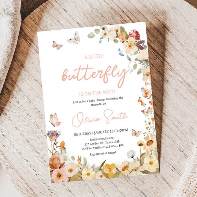 Invitación Baby Shower Wilflower Little Butterfly (Little Butterfly Wildflower Baby Shower Invitation)
