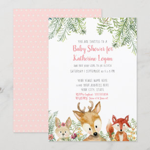 Invitación Baby Shower Woodland Animals Boho Deer Fox Bunny
