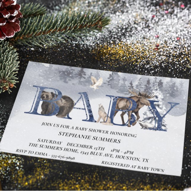 Invitación Baby Shower Woodland Bear Winter Watercolor (Subido por el creador)