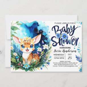 Invitación Baby Shower Woodland Deer Blue Boy