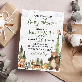 Invitación Baby Shower Woodland Forest Cute Animals