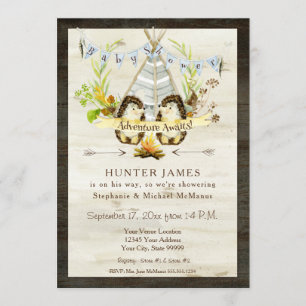 Invitación Baby Shower Woodland Forest Teepee Hedgehog Wood