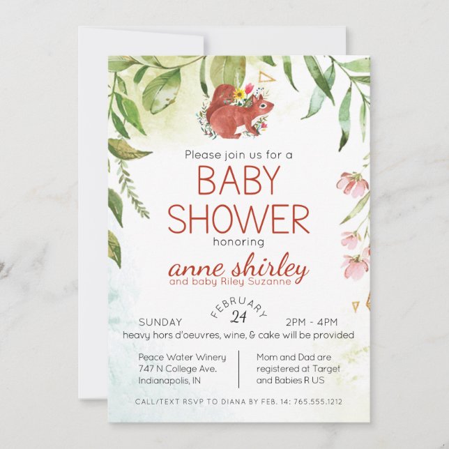 Invitación Baby Shower Woodland moderno - Criaturas de Woodla (Anverso)